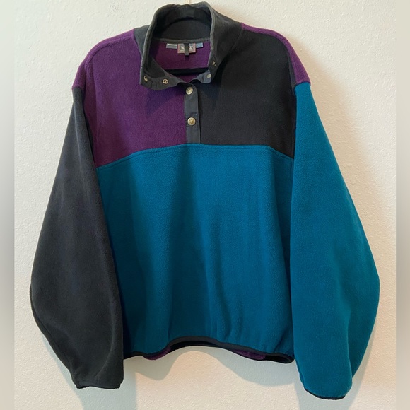 Woolrich Other - Vintage Woolrich Half Snap Button Fleece Color Block Collared Sweater Made in US